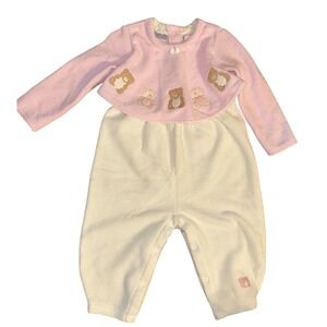 Vintage Baby Headquarters Girls 24M Pink Teddy Bear Fleece Bunting Romper Outfit